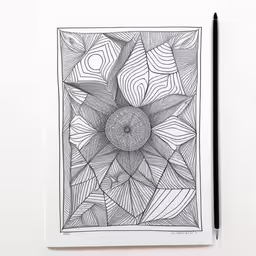 a pen drawing of a geometric pattern,a drawing of an abstract design in black and white