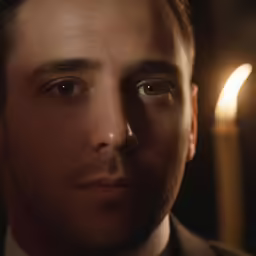 a close up of a person with a candle