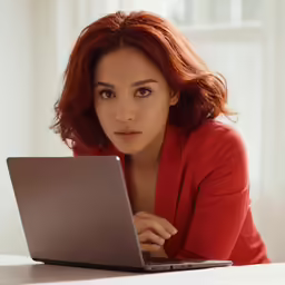 a woman on her laptop looking pensive
