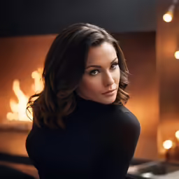 a woman is sitting down wearing a black dress