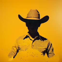 black and white photo of a man wearing a cowboy hat