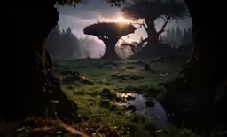 a picture of an out of the darkness landscape in the early morning