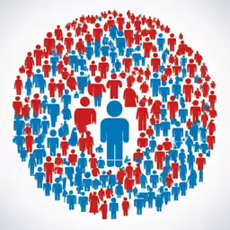 a circle is filled with a group of people standing