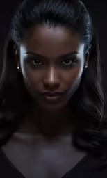 a woman is shown from the side, with an image of herself on her face
