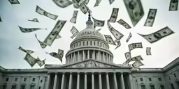 a group of money flies around the dome
