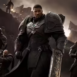 a group of characters in a game with two swords