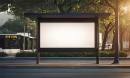 empty bus stop sitting on the side of the road