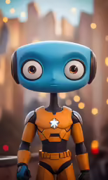 a toy with eyes and arms in a costume