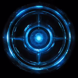 a circle of glass that is glowing with blue light