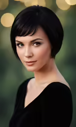 woman with short black hair wearing a black top