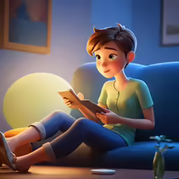 a girl sitting in a chair reading a book