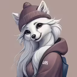 the fox wearing a winter coat and a beanie