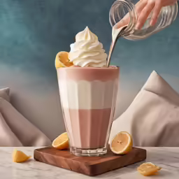 a person pouring some liquid in a milkshake