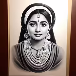 a drawing of a young woman wearing jewelry