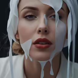 woman with paper on her face and dripping white paint