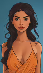 an illustration of a woman in an orange dress