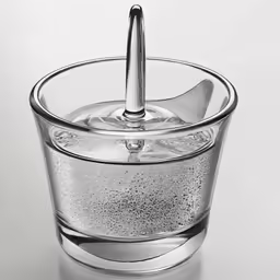 a glass with water in it sitting on a table