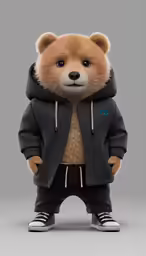 a stuffed animal that has a hoodie on