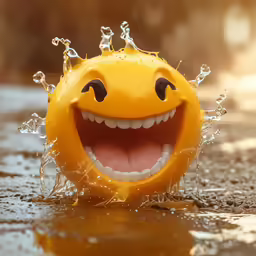 a yellow smiley face ball floating in the water