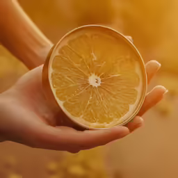 a person holds an orange in their hands