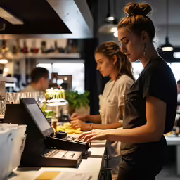 some food staff are working at a restaurant