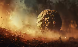 a large ball of exploding rocks is shown in this artistic photo