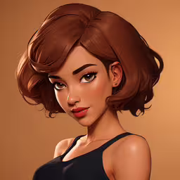 digital 3d image of a beautiful woman in a black top,an animated girl with brown hair and pink lips