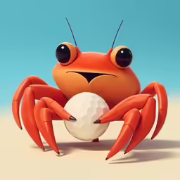 a cute little crab has a golf ball