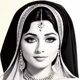 a woman in a veil with jewelry on her head