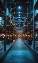 there is an empty aisle in a large building