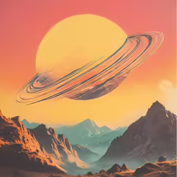 an alien is flying over a beautiful landscape