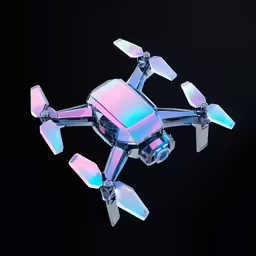 a colorful hovering device flying in the air