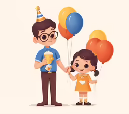 boy and girl with balloons holding hands