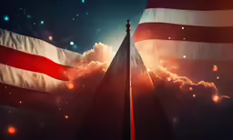 an american flag with the sun shining through it