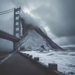 a view from below of a tall bridge