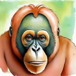 a cartoon monkey with orange eyes sitting down
