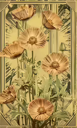a floral arrangement with four peach flowers