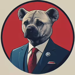 a dog wearing a suit and red tie