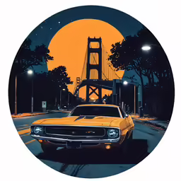 an orange and black dodge charger with the moon in the background