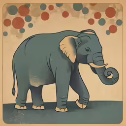 an elephant with some circles around it and a brown background