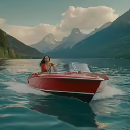 a person is steering a boat on the water