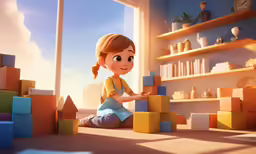 a child building blocks on the floor