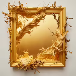 an artwork made out of twigs in a gold frame