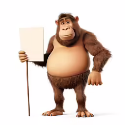 a cartoon image of an orangui standing in front of a sign