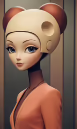 an anime female is wearing a teddy bear helmet