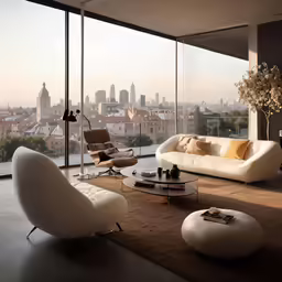 a modern living room with a large window in front