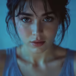 a woman with freckled hair and blue eyes