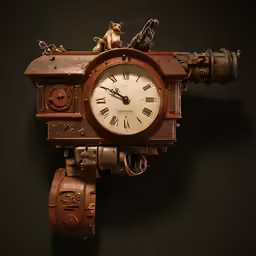 an old fashioned mechanical clock with animals on top