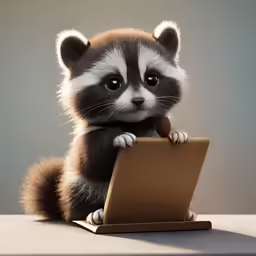 small racoon sitting on top of a laptop computer