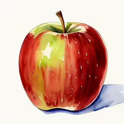 an apple painted in watercolor on paper,an image of a big apple on the paper